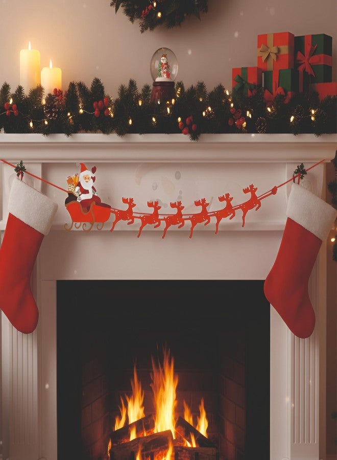 YOURS DECOR ديكور حائط عيد الميلاد من Yours DECOR، زلاجة سانتا كلوز مع غزلان الرنة، زينة معلقة حمراء للعطلات، عناصر ديكور ذات طابع عيد الميلاد (غزلان الرنة مع سانتا كلوز) - Image 4